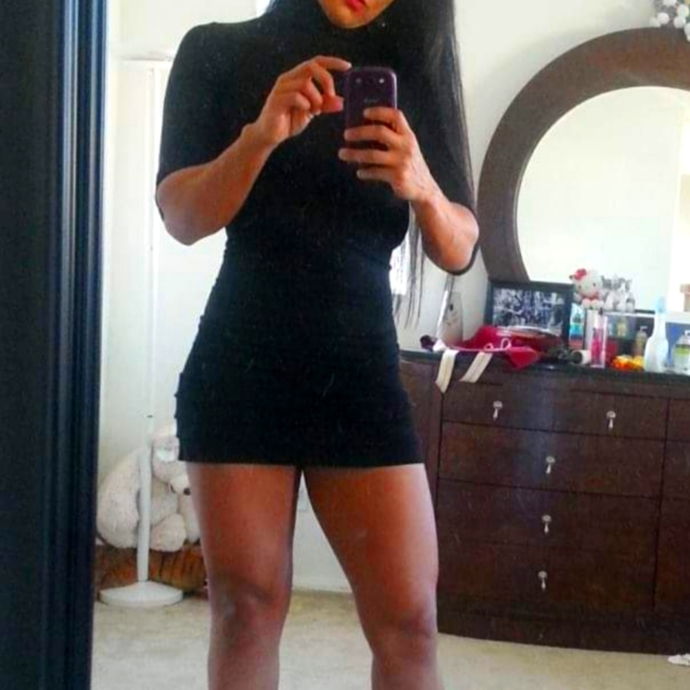 Bebe black stretch bodycon high neck dress